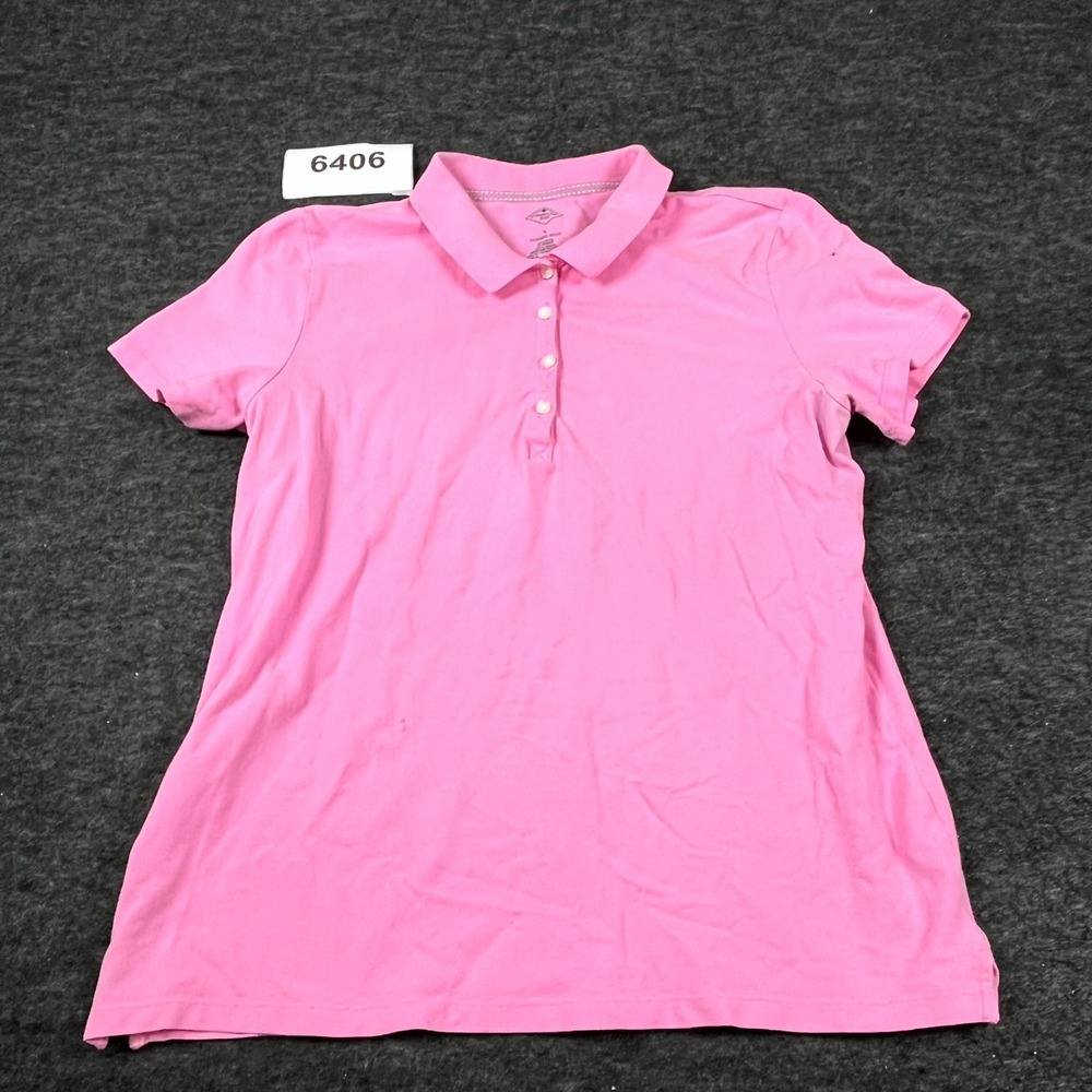 St. John's Bay Classic Polo Shirt Womens Large Pink Cotton Stretch‎ Short Sleeve